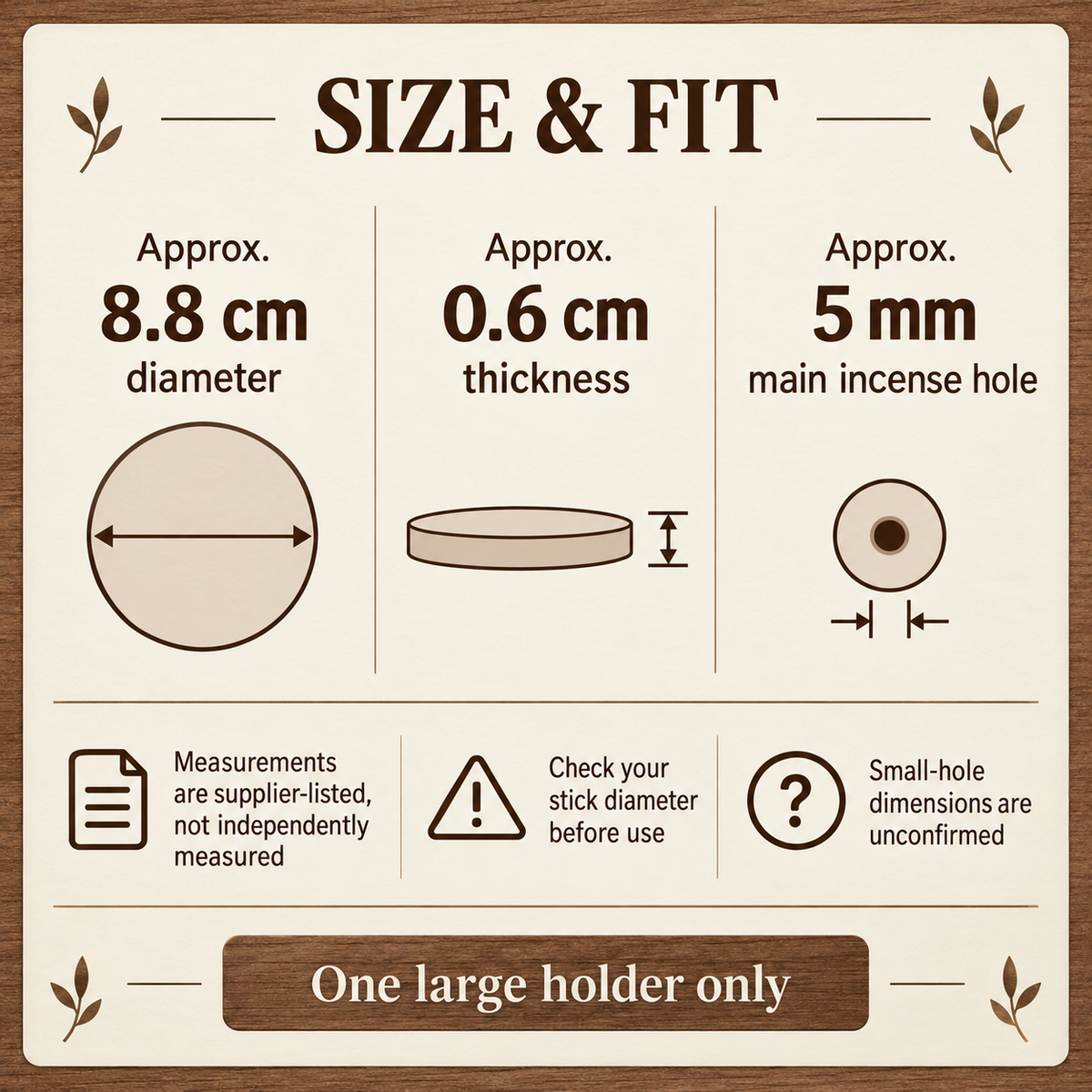 Carved Petal Wooden Incense Holder — Large Round, 5 mm Hole | size