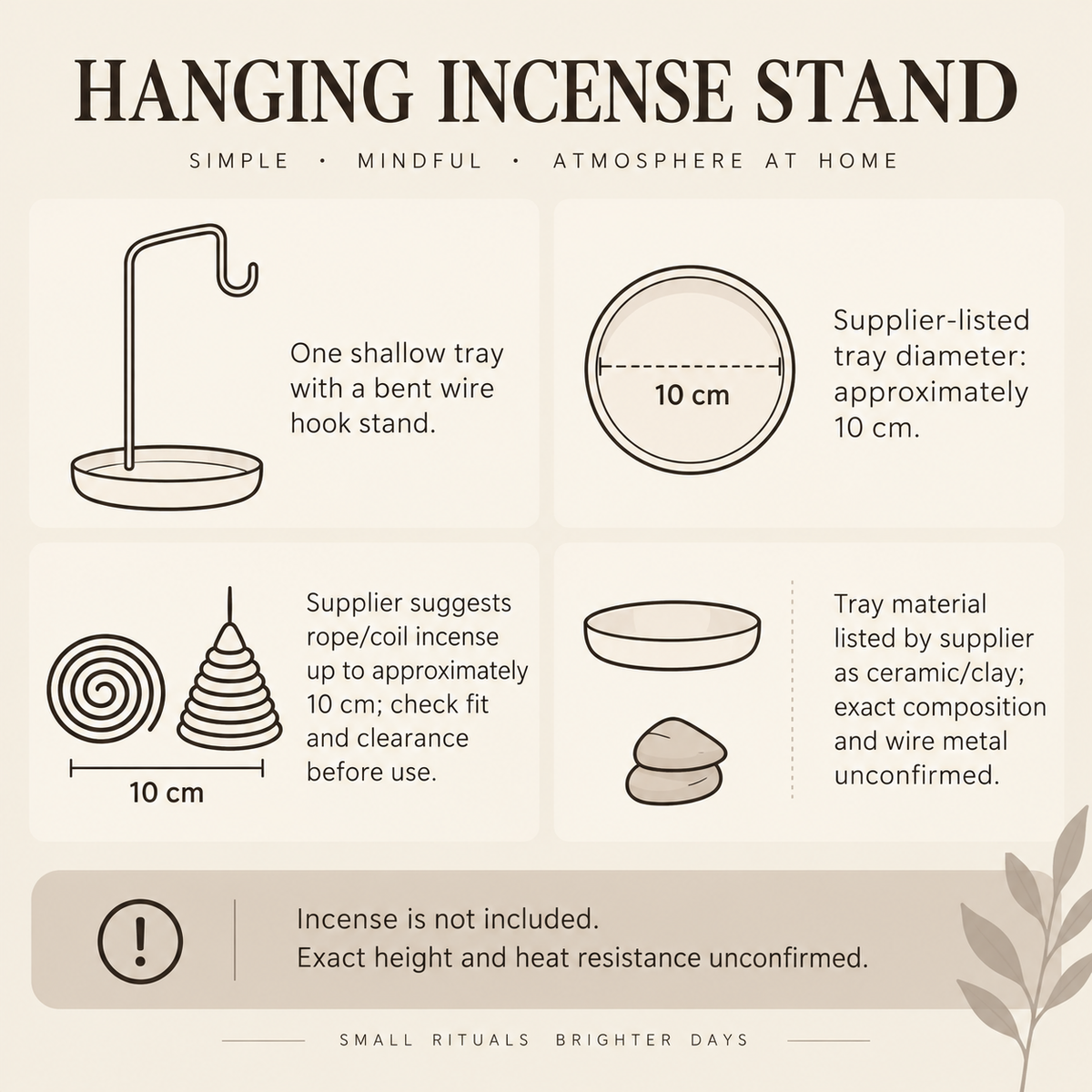 Hanging incense stand spec guide