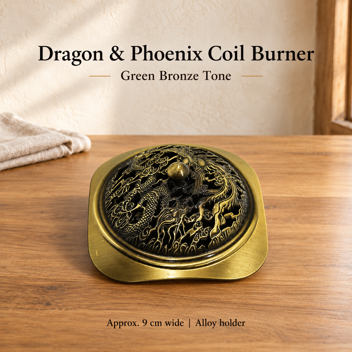 Dragon & Phoenix Coil Burner — Green Bronze Tone