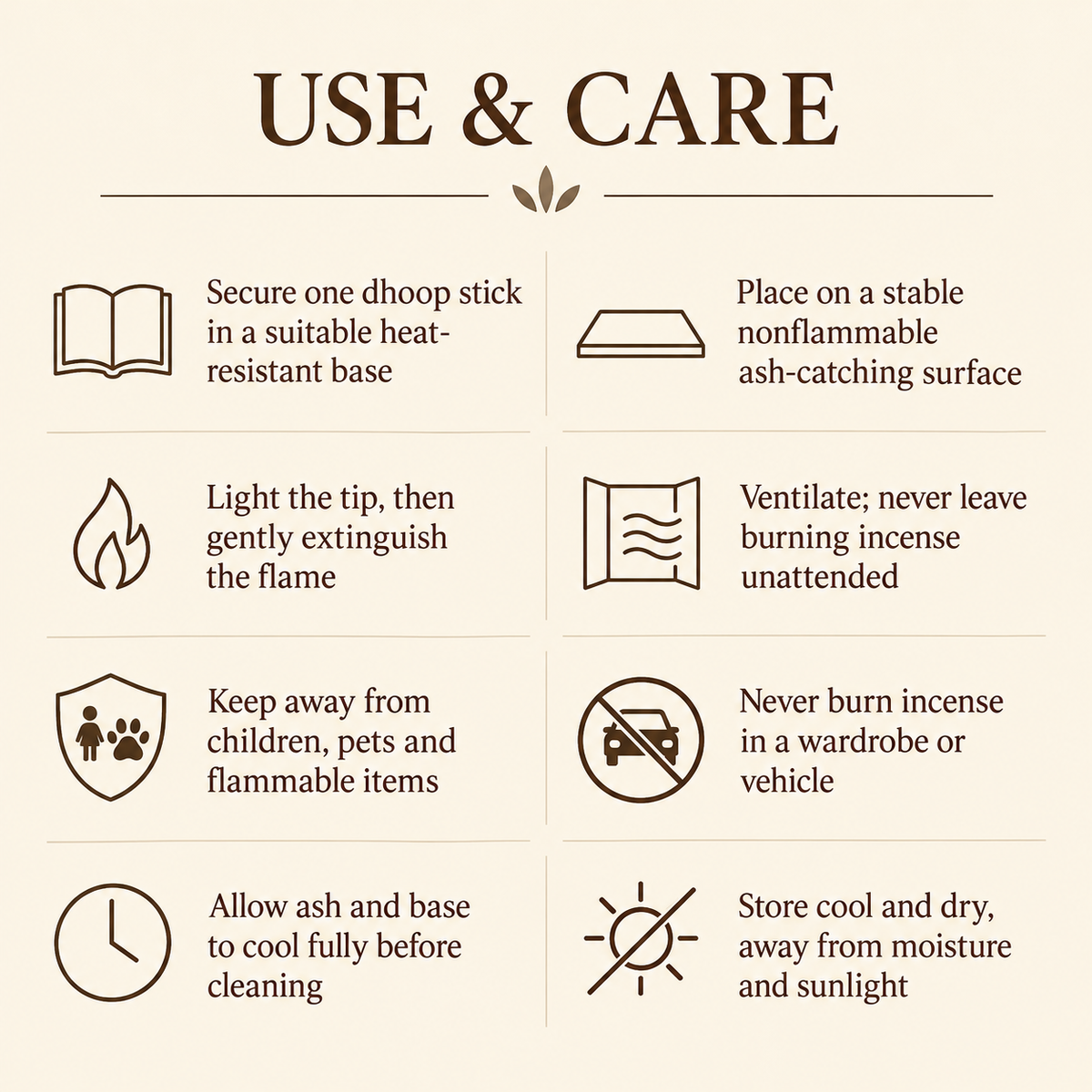 Satya Dhoop Incense — Fragrances in 10- or 20-Stick Boxes — care