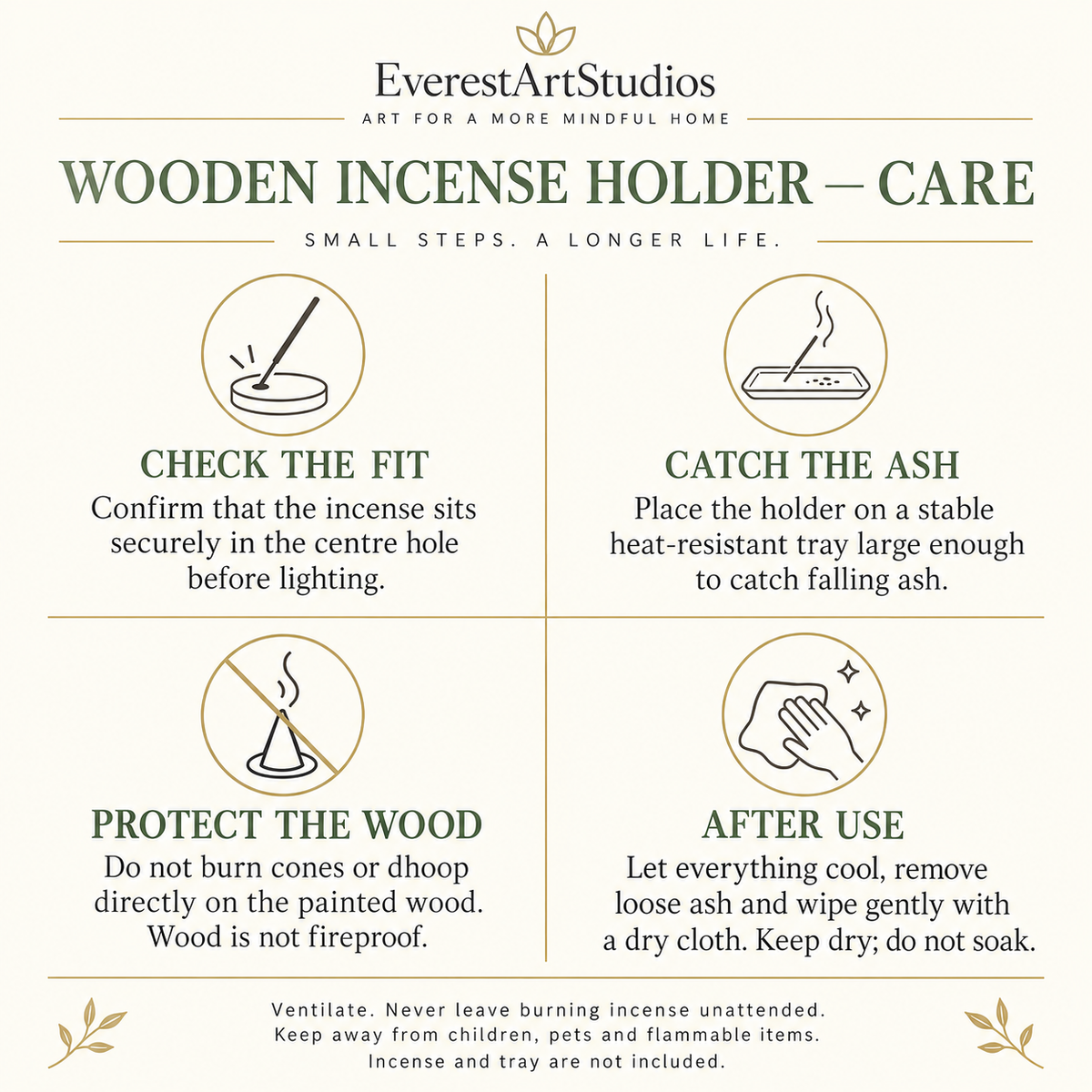 Wooden incense holder use and care
