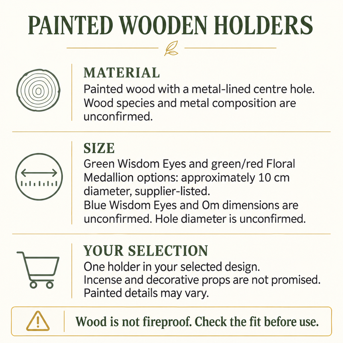 Painted wooden holder material and size guide