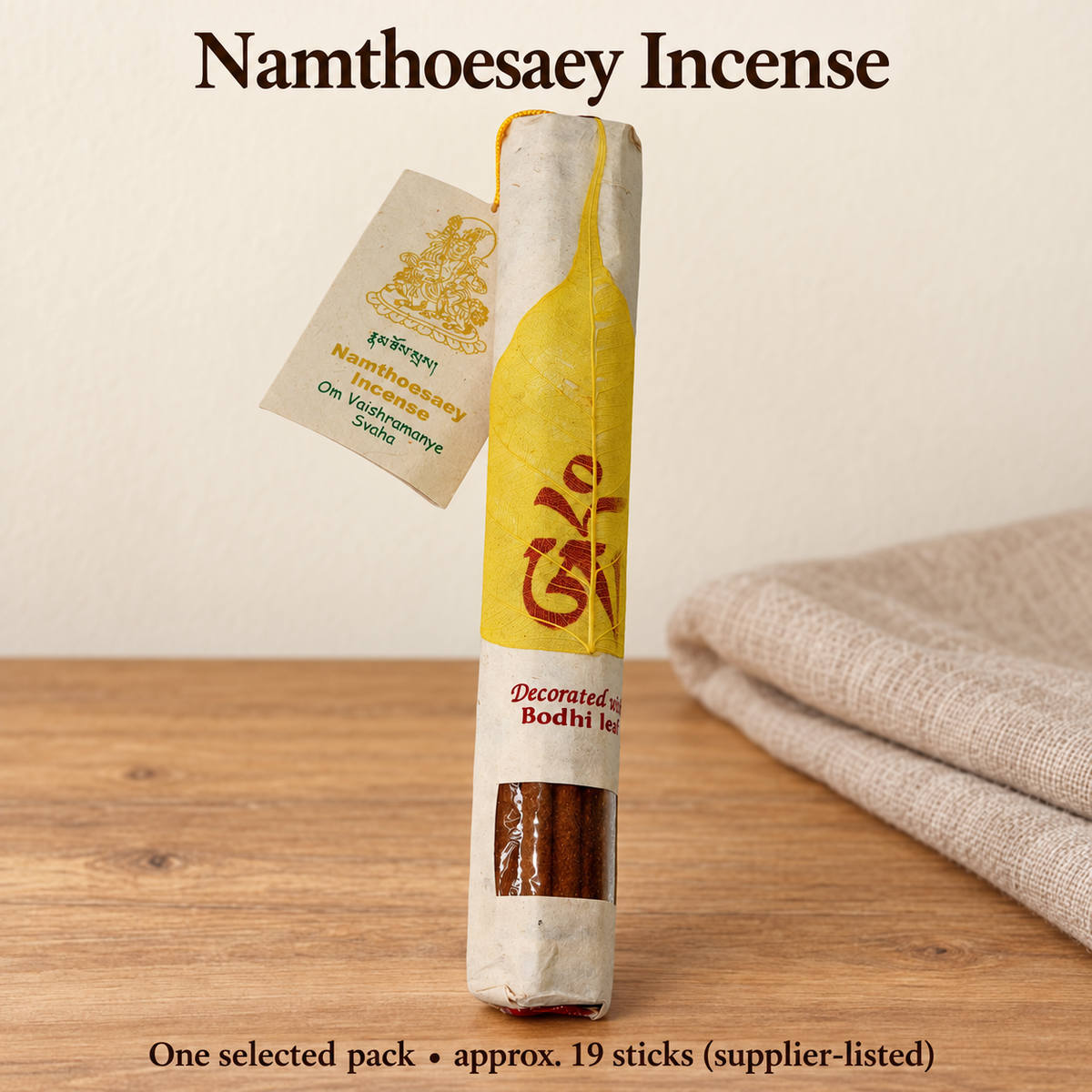 Namthoesaey leaf-decorated incense — one pack, approx.19sticks
