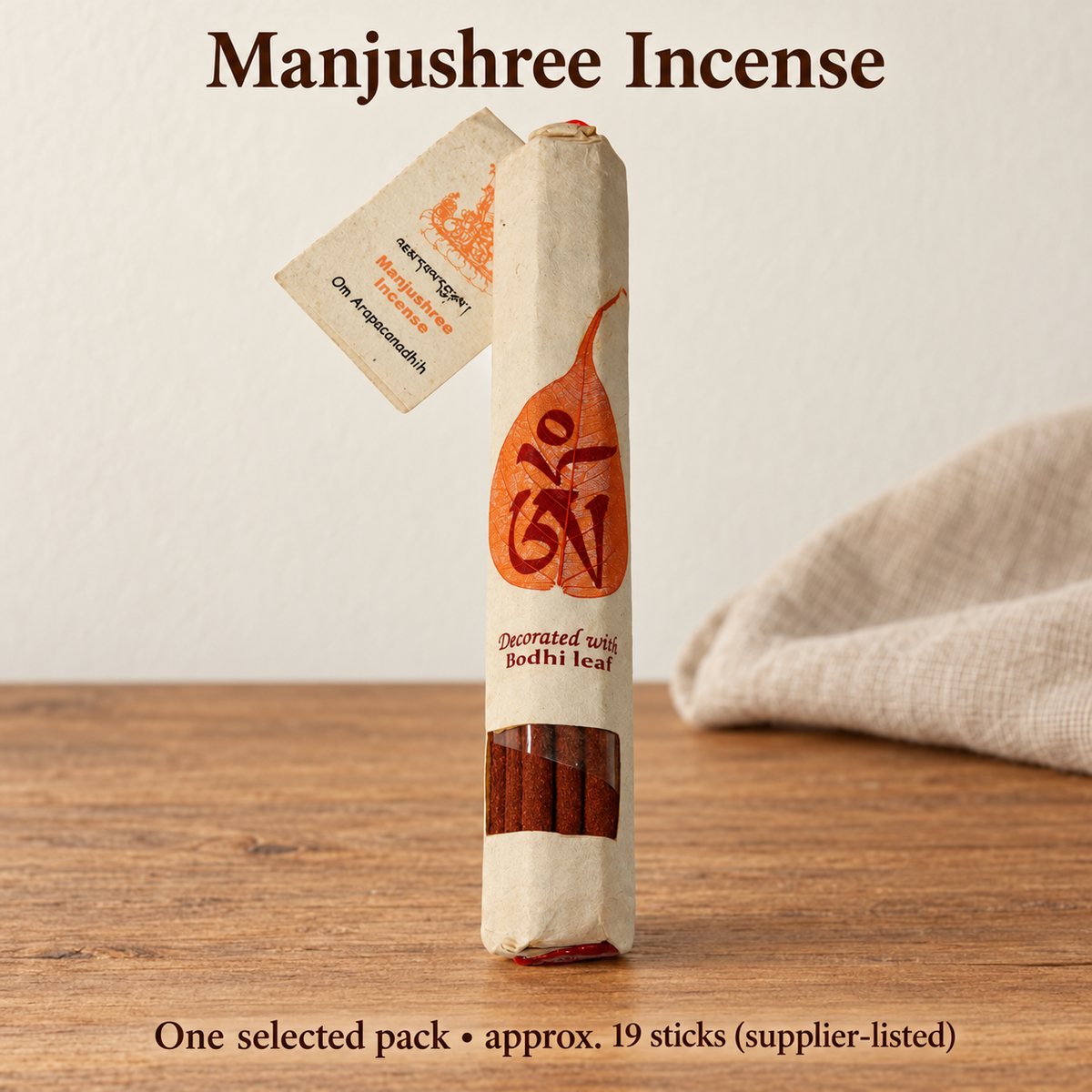 Manjushree leaf-decorated incense — one pack, approx.19sticks