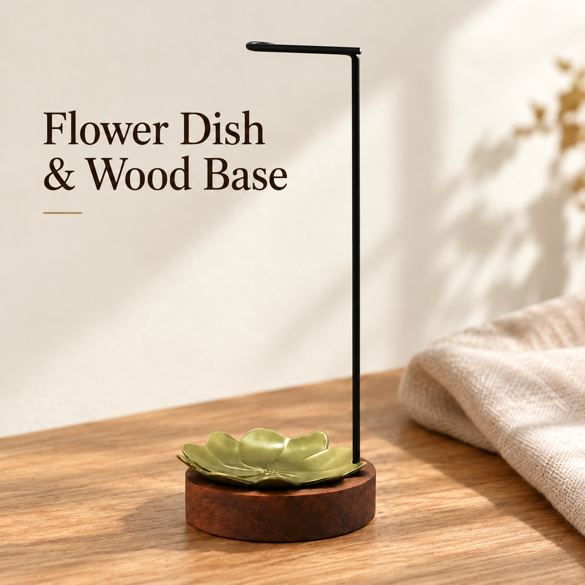Hanging Incense Stands — Rope Hook, Wood Cup & Flower Dish — flower