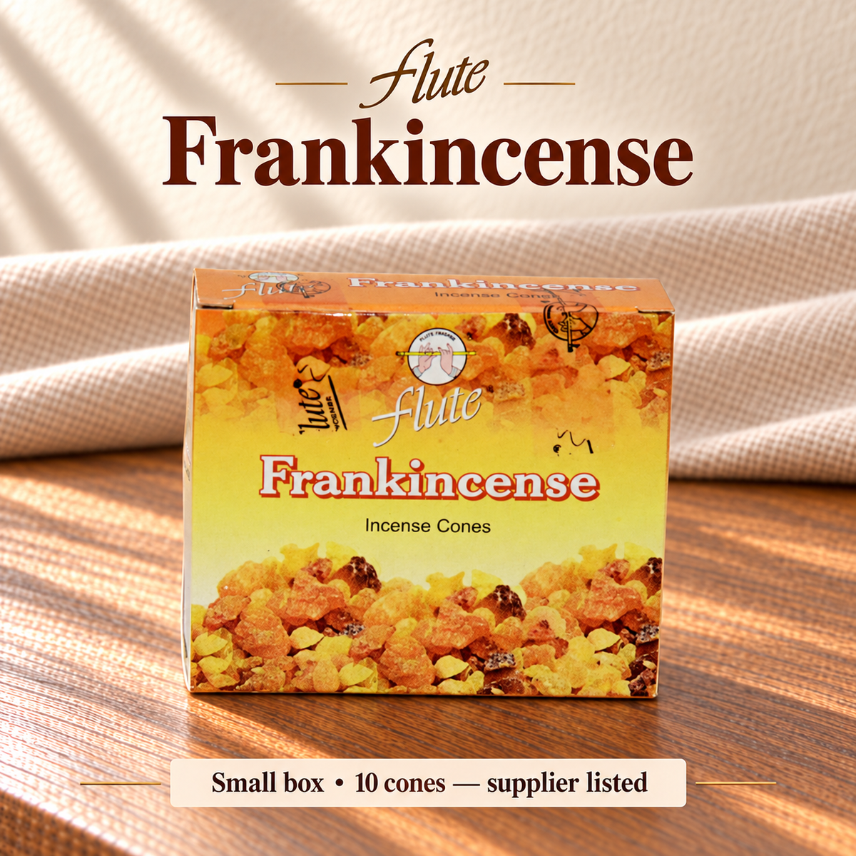 Flute Frankincense — small box, 10 cones supplier listed