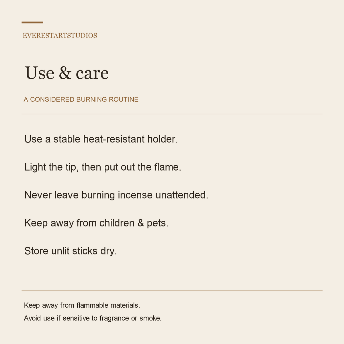Paper tube incense — care