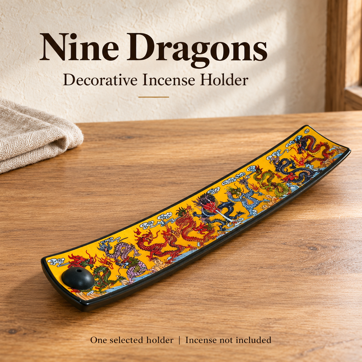Ceramic Incense Holder — Nine Dragons — one holder, incense not included