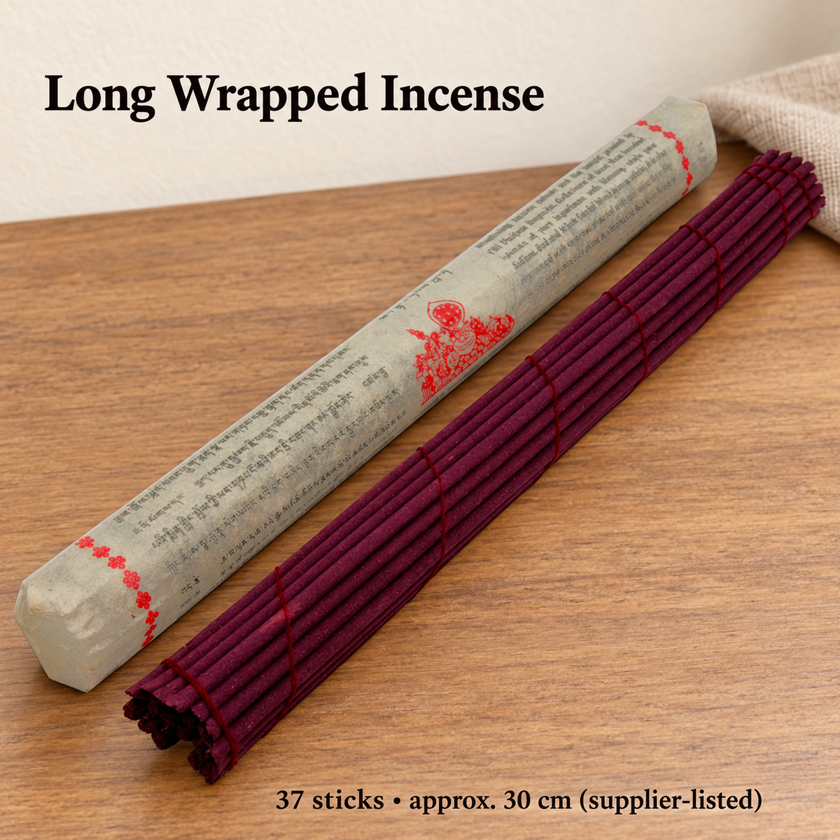 Long paper-wrapped incense pack — source-listed37sticks,30cm