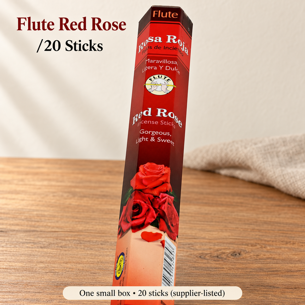 Flute Red Rose Incense Sticks — 20-Stick Small Box — product-02