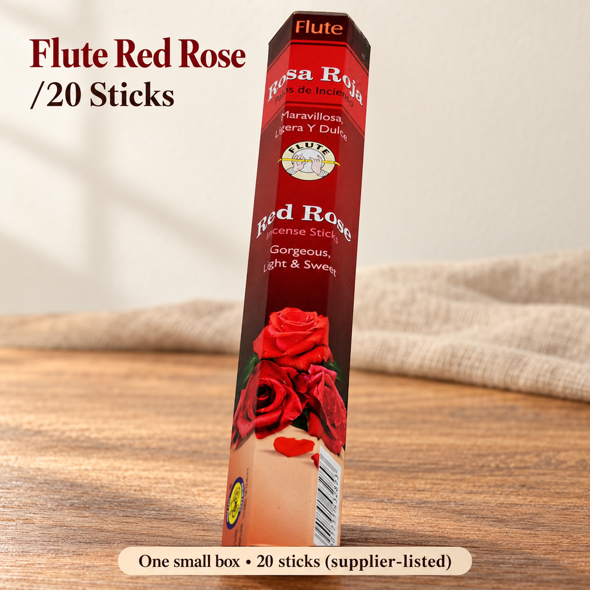 Flute Red Rose Incense Sticks — 20-Stick Small Box — variant-01