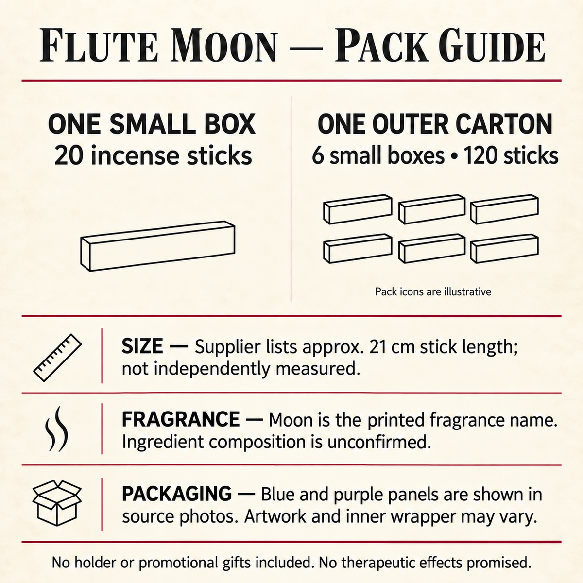 Flute Moon pack, size and fragrance guide