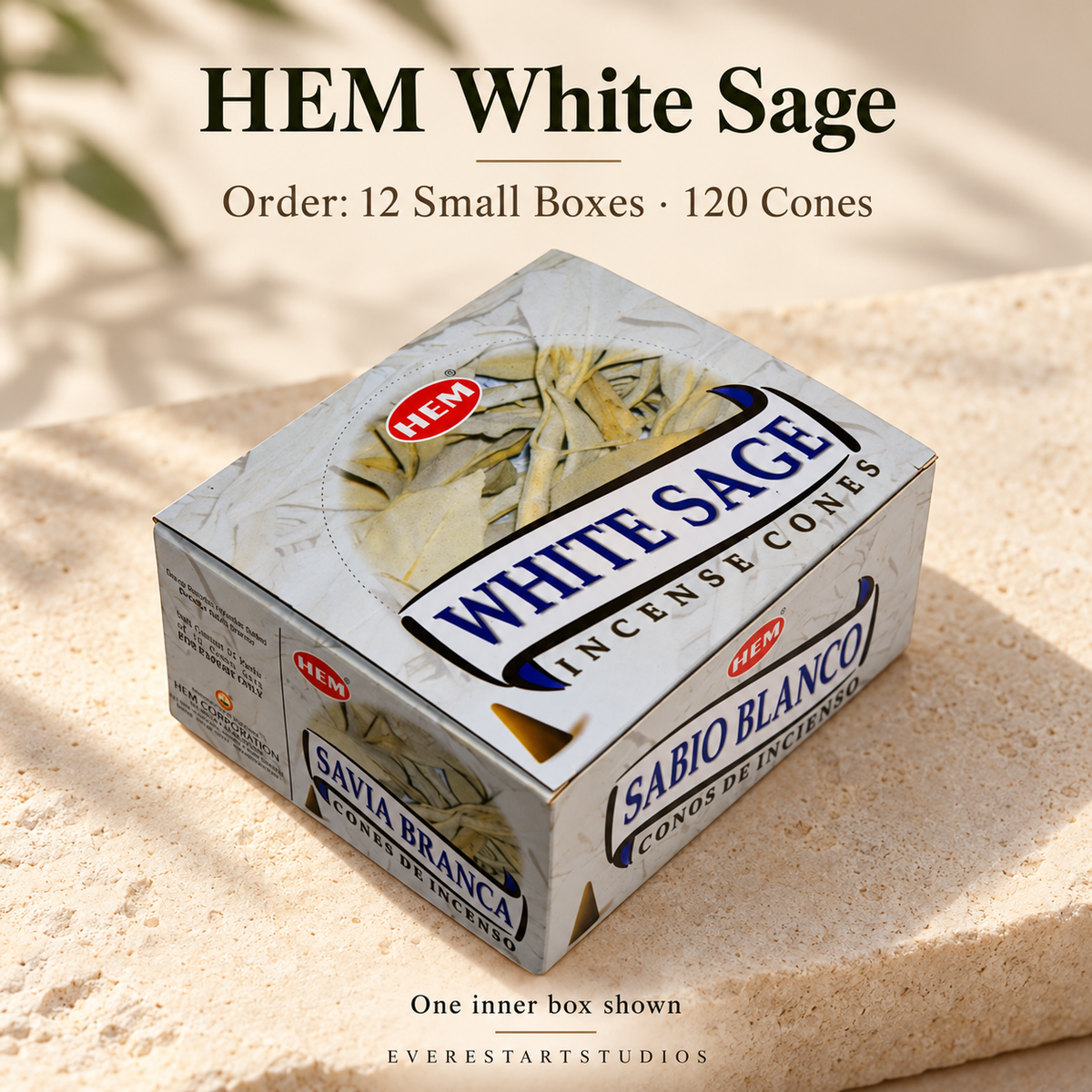 HEM White Sage, selected order12smallboxes120regularcones; one inner box shown