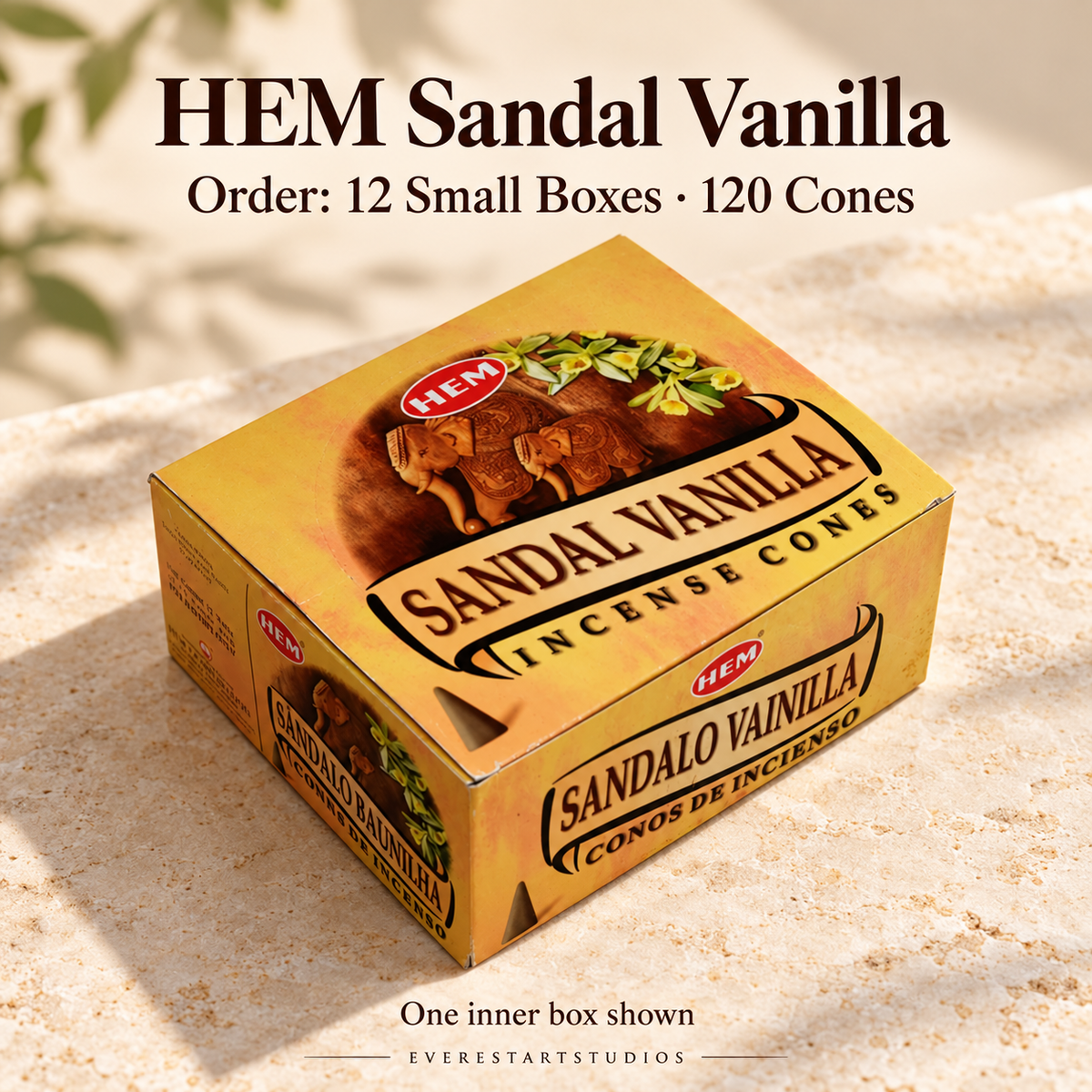 HEM Sandal Vanilla, selected order12smallboxes120regularcones; one inner box shown