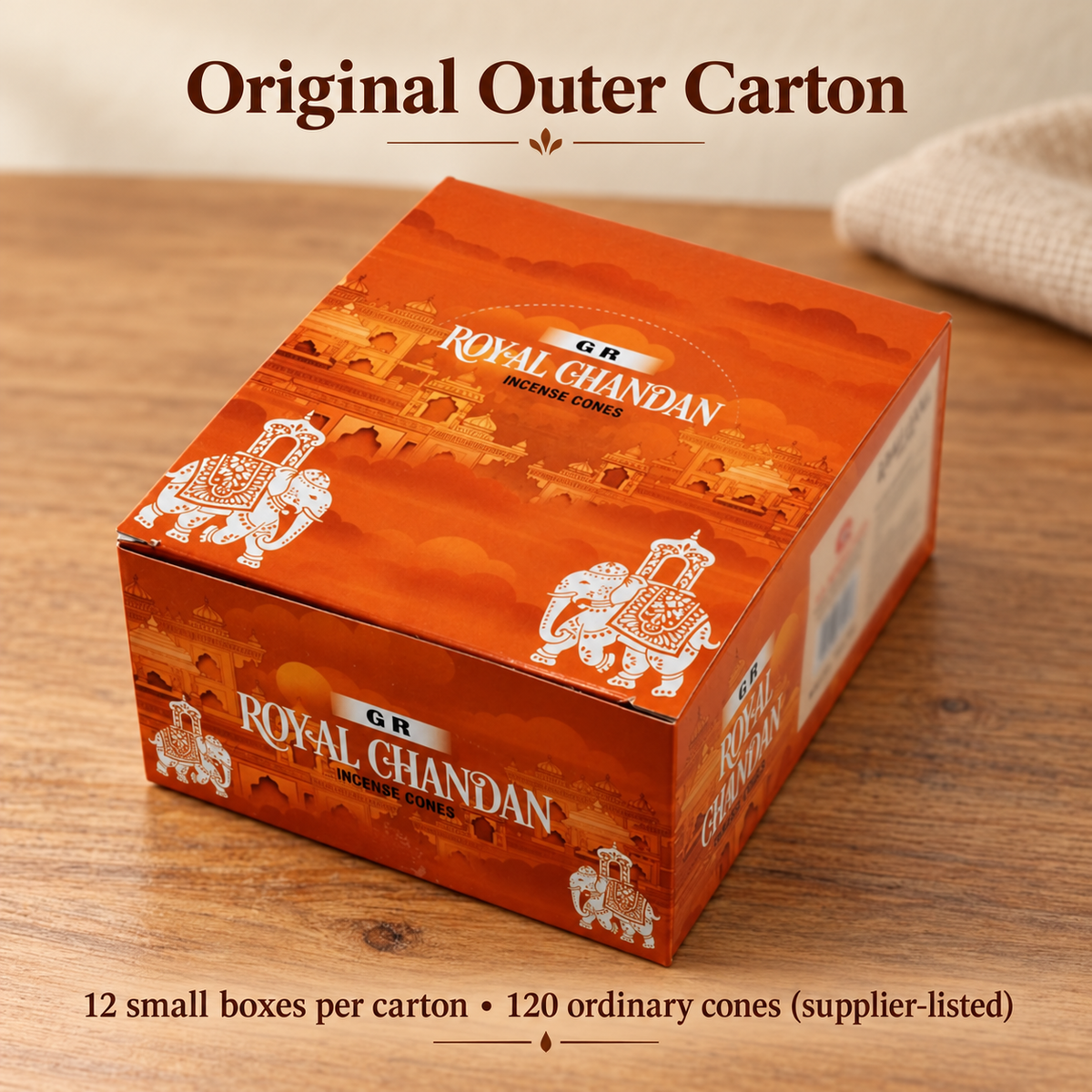 GR Royal Chandan Cone Incense — 12-Box Carton, 120 Ordinary Cones | product-02
