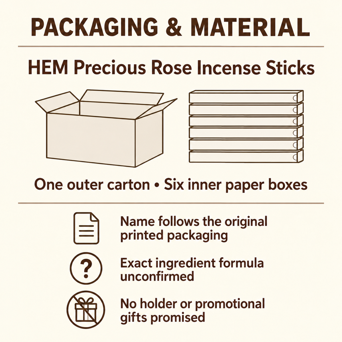 HEM Precious Rose Incense Sticks — Six-Box Carton, 120 Sticks — pack