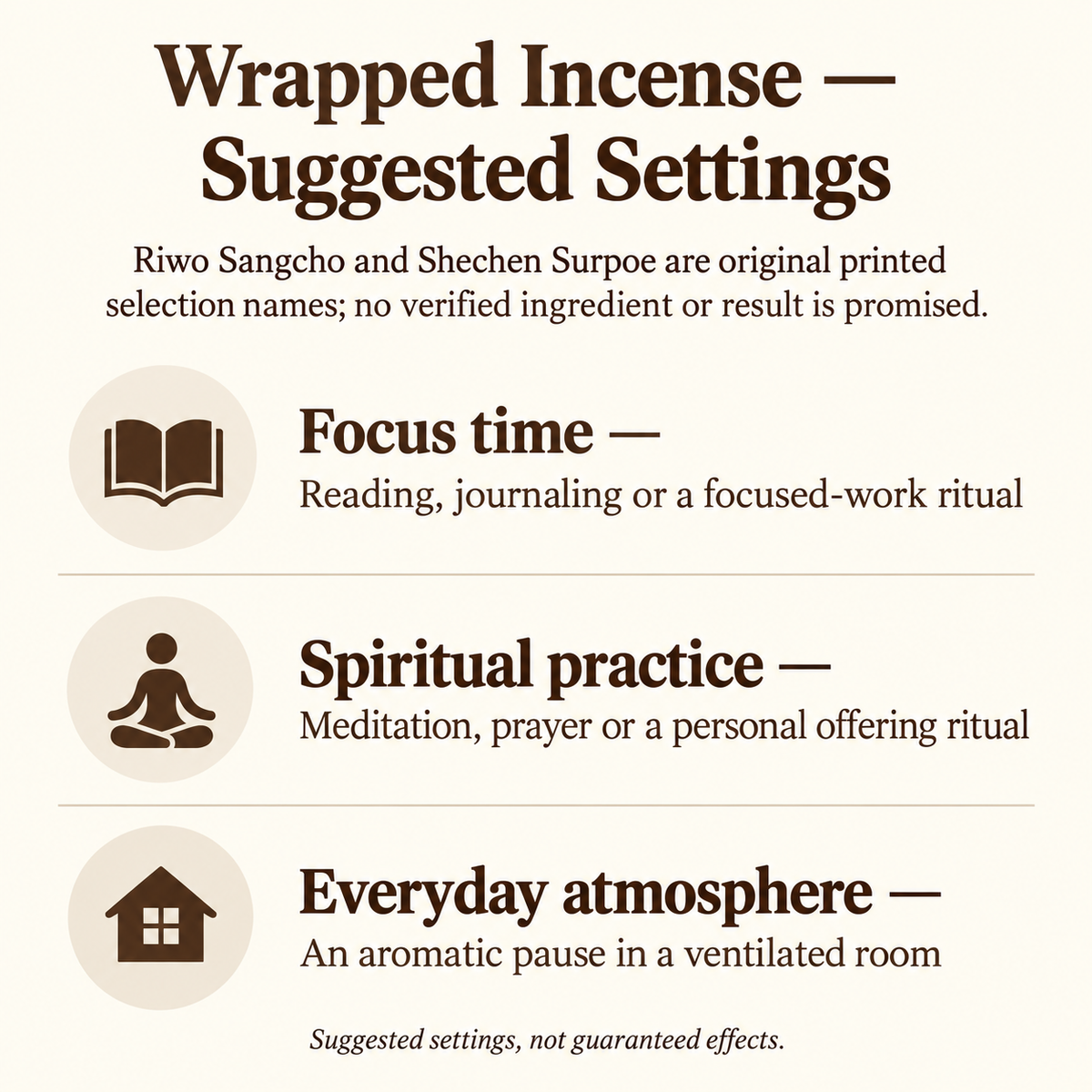 Wrapped incense focus, spiritual practice and everyday settings