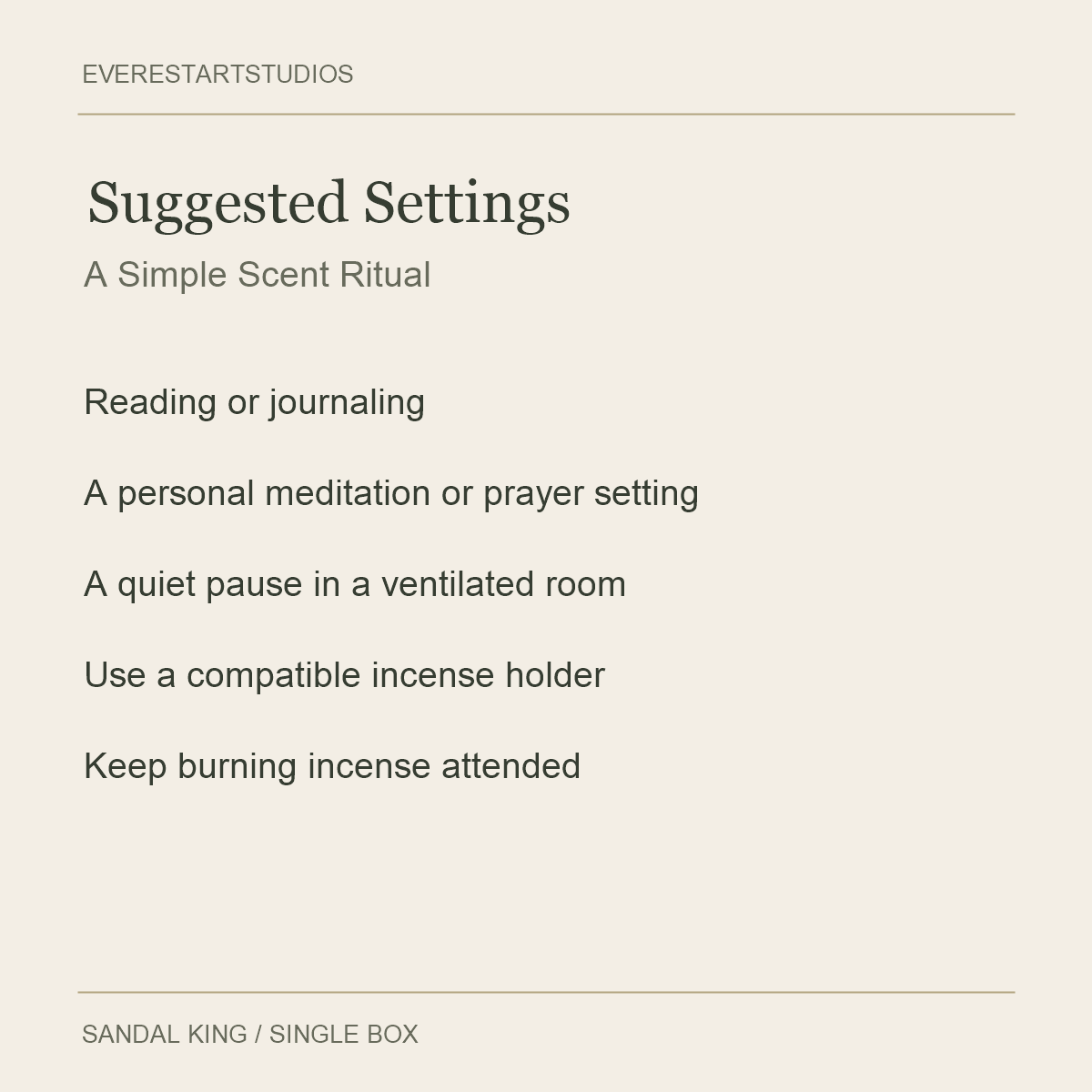 HEM Sandal King Incense Sticks — Suggested Settings