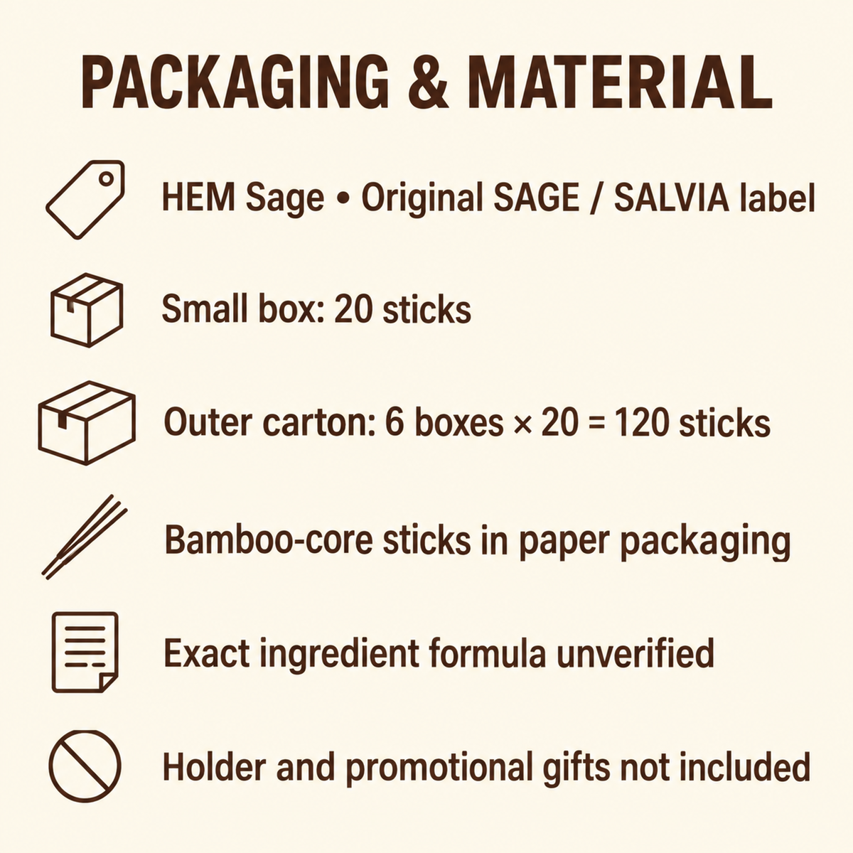 HEM Sage Incense Sticks — 20-Stick Small Box & 120-Stick Carton | pack