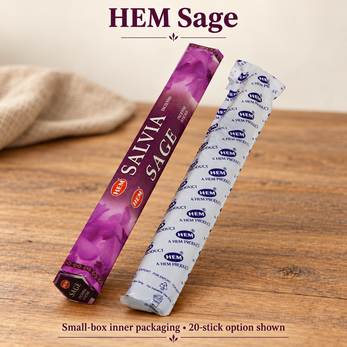 HEM Sage Incense Sticks — 20-Stick Small Box & 120-Stick Carton | product-03