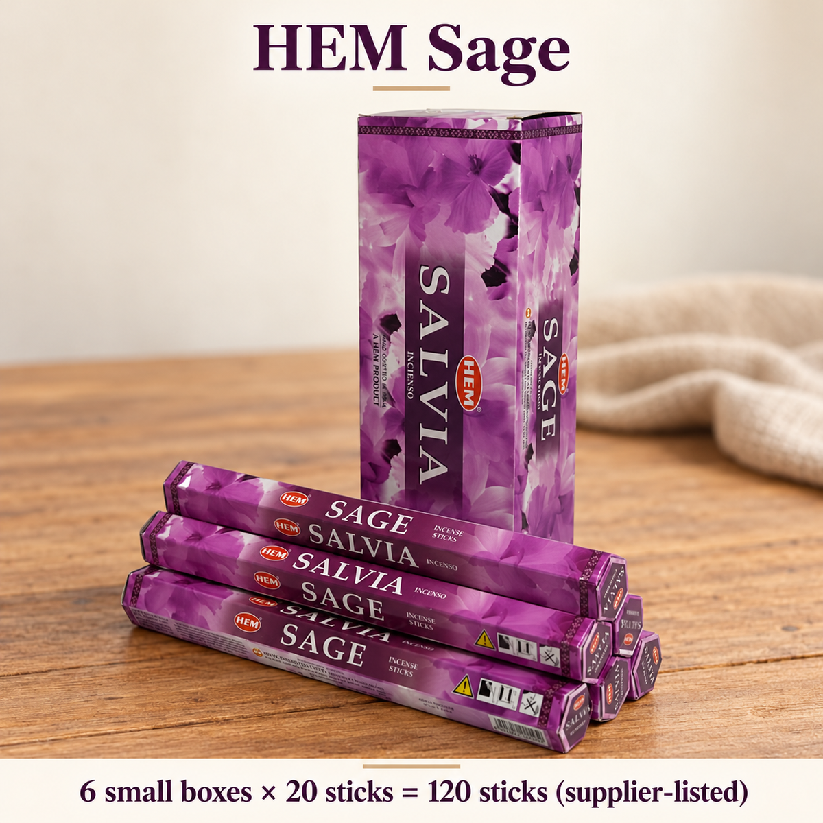 HEM Sage Incense Sticks — 20-Stick Small Box & 120-Stick Carton | variant-02