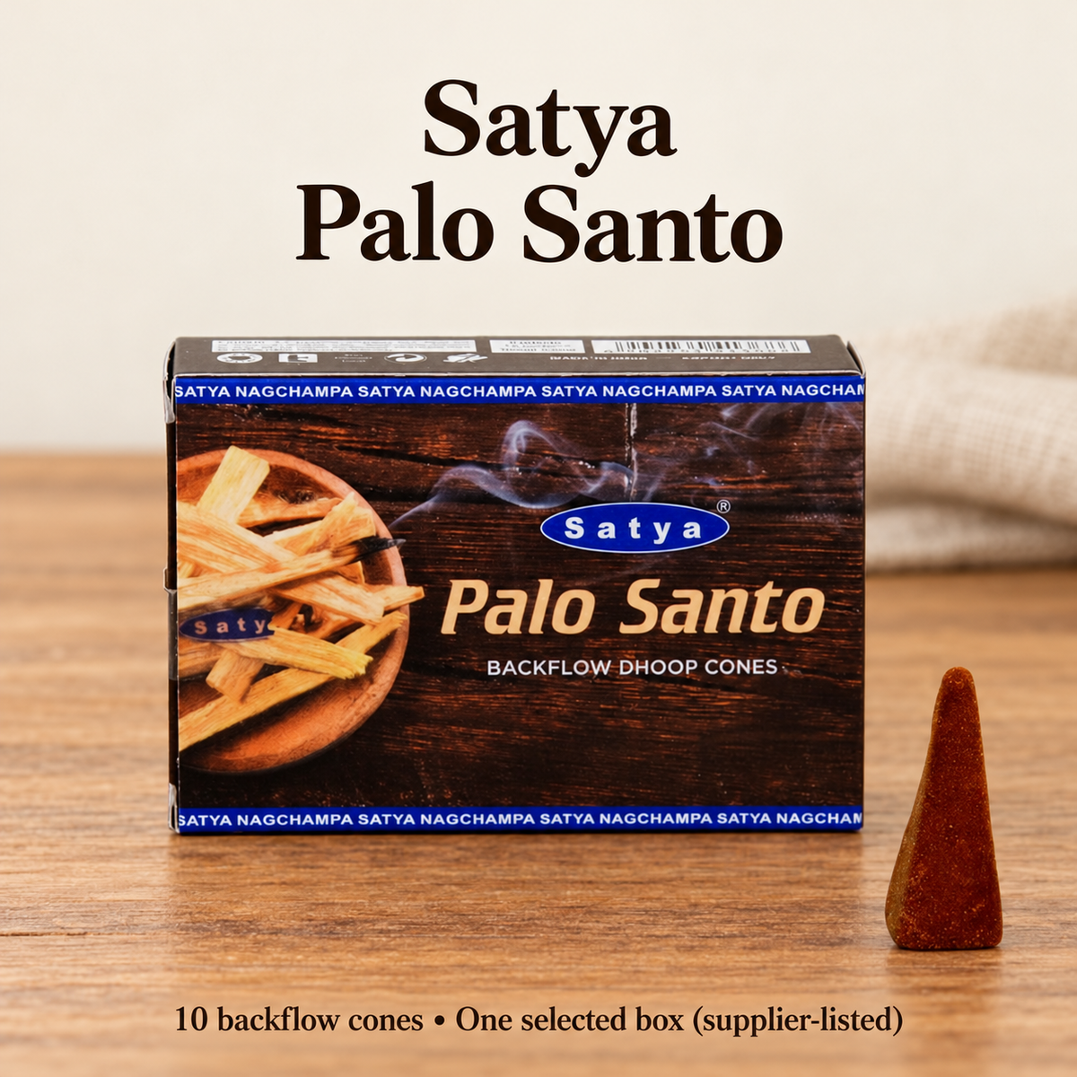 Satya Backflow Dhoop Cones — 24 Fragrance Selections, 10 per Small Box | variant-03