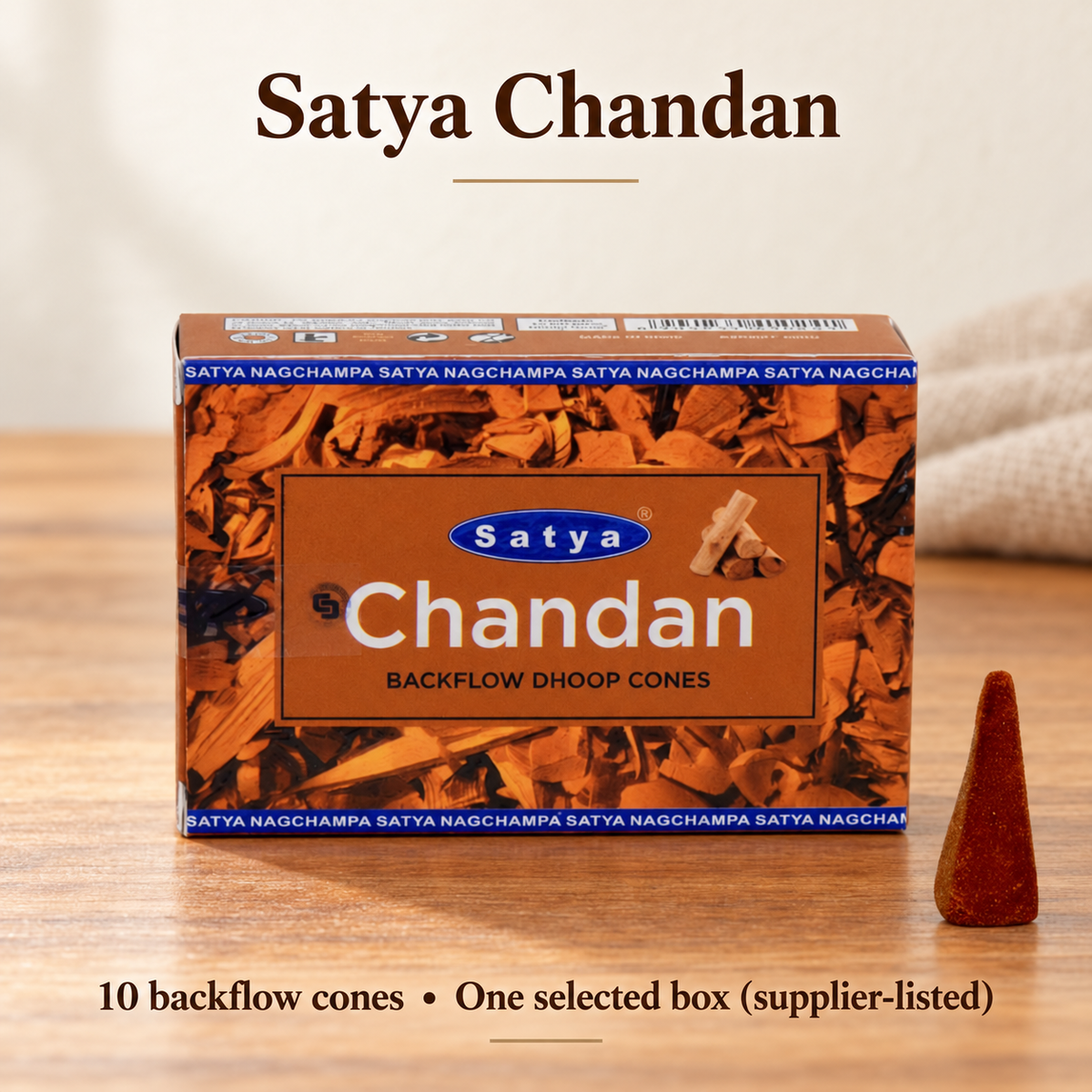 Satya Backflow Dhoop Cones — 24 Fragrance Selections, 10 per Small Box | variant-08
