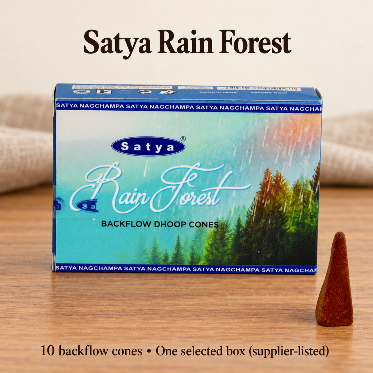 Satya Backflow Dhoop Cones — 24 Fragrance Selections, 10 per Small Box | variant-14