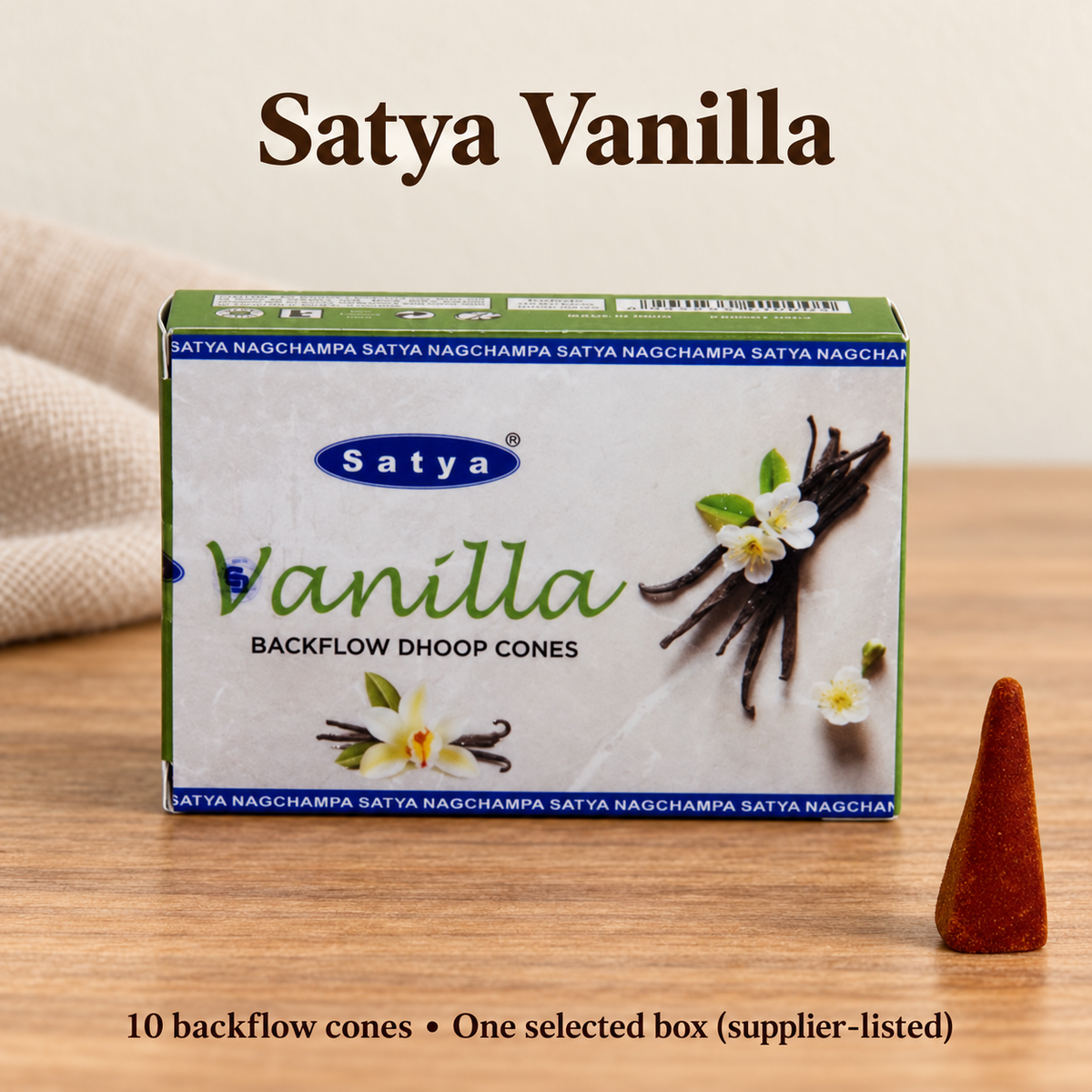 Satya Backflow Dhoop Cones — 24 Fragrance Selections, 10 per Small Box | variant-19
