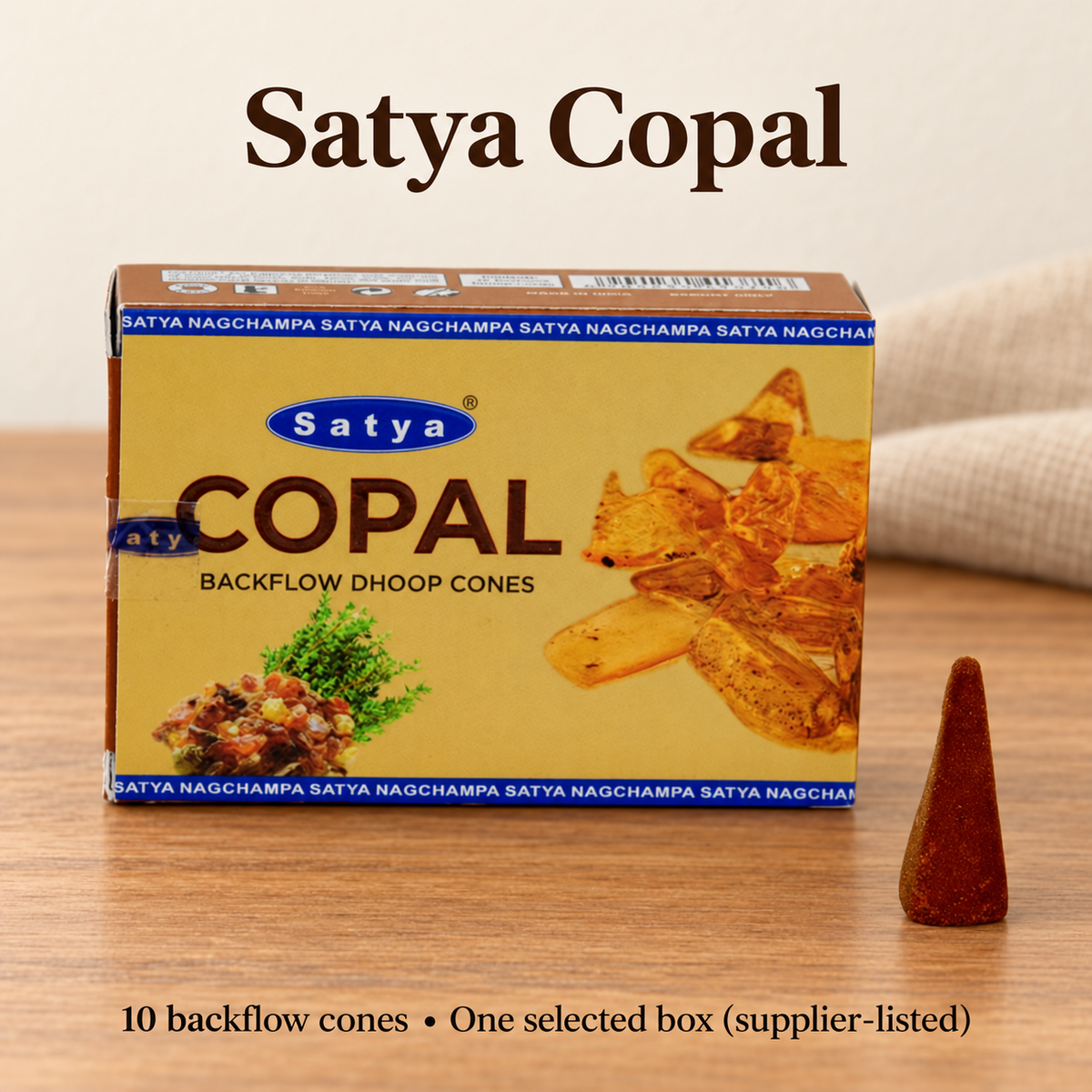 Satya Backflow Dhoop Cones — 24 Fragrance Selections, 10 per Small Box | variant-24