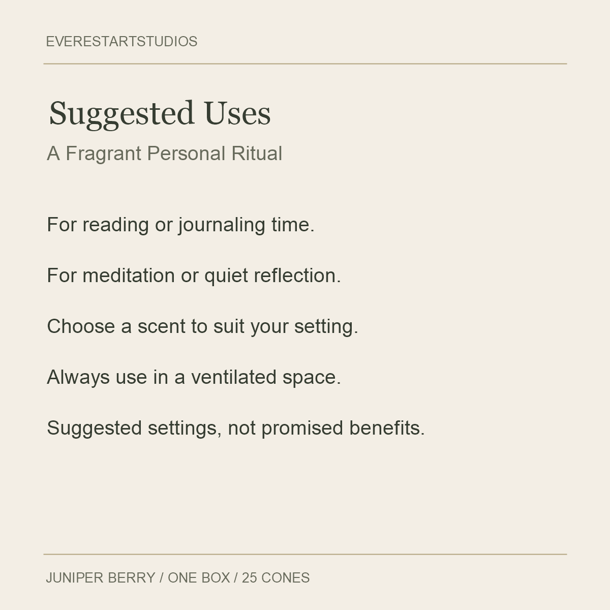 Suggested settings for Juniper Berry incense cones