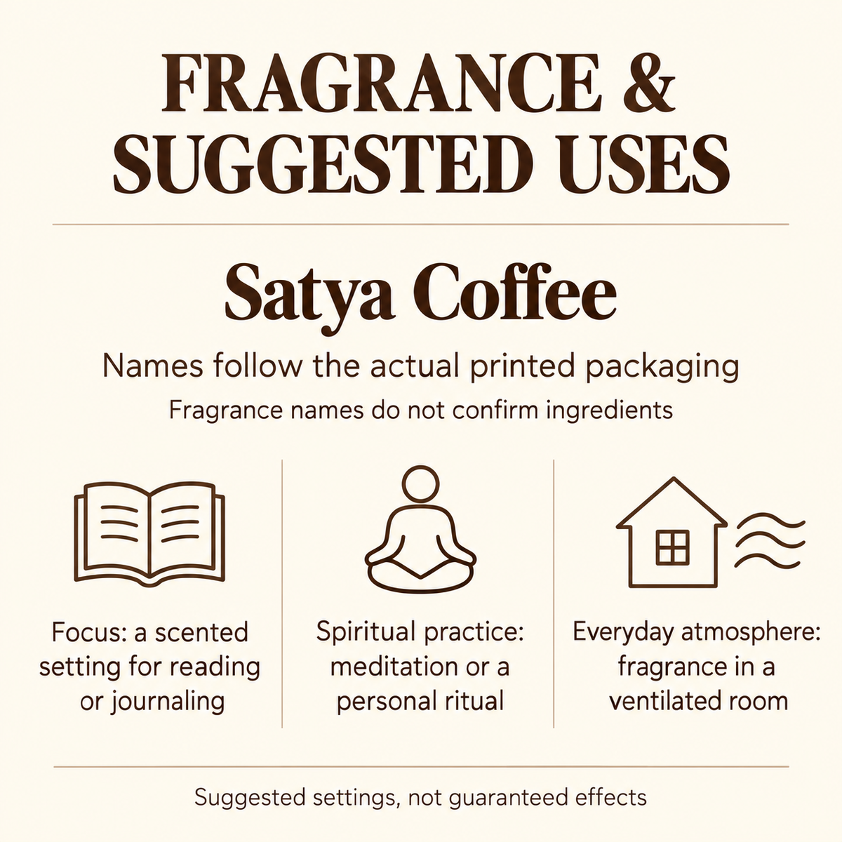 Satya Coffee Incense Sticks — Twelve 15 g Boxes — uses
