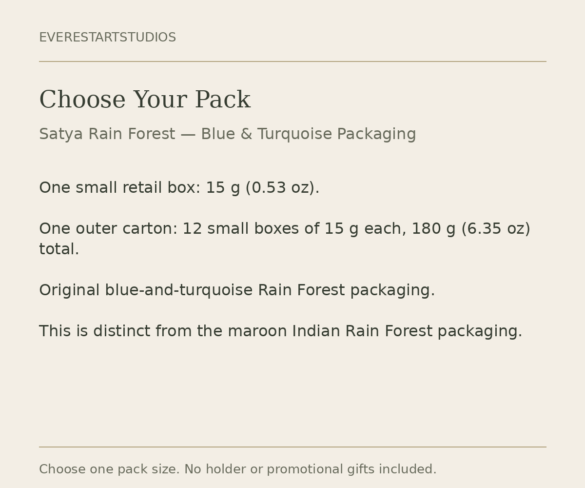 Satya Rain Forest incense packaging information