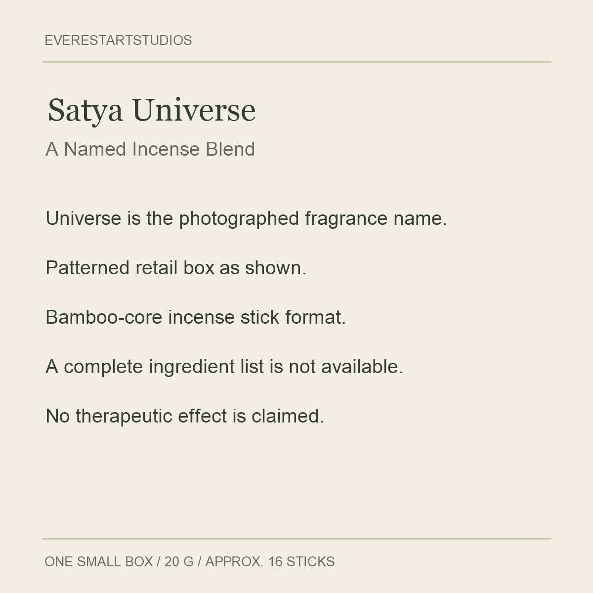 Satya Universe Incense Sticks — 20 g — fragrance