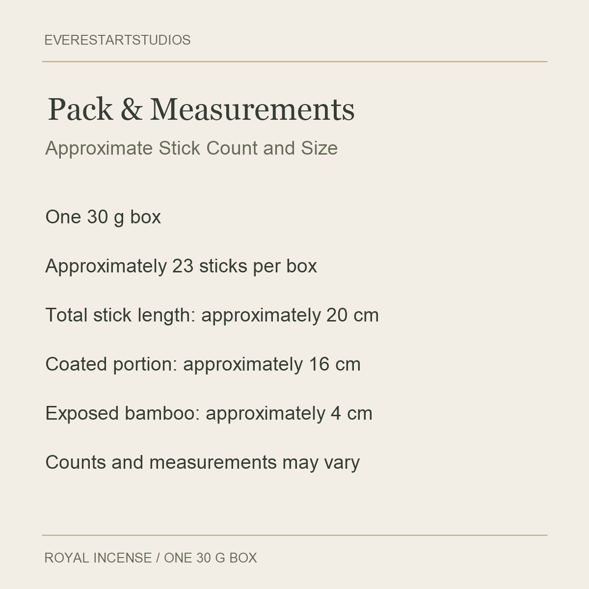 Satya Royal Incense — Pack & Measurements