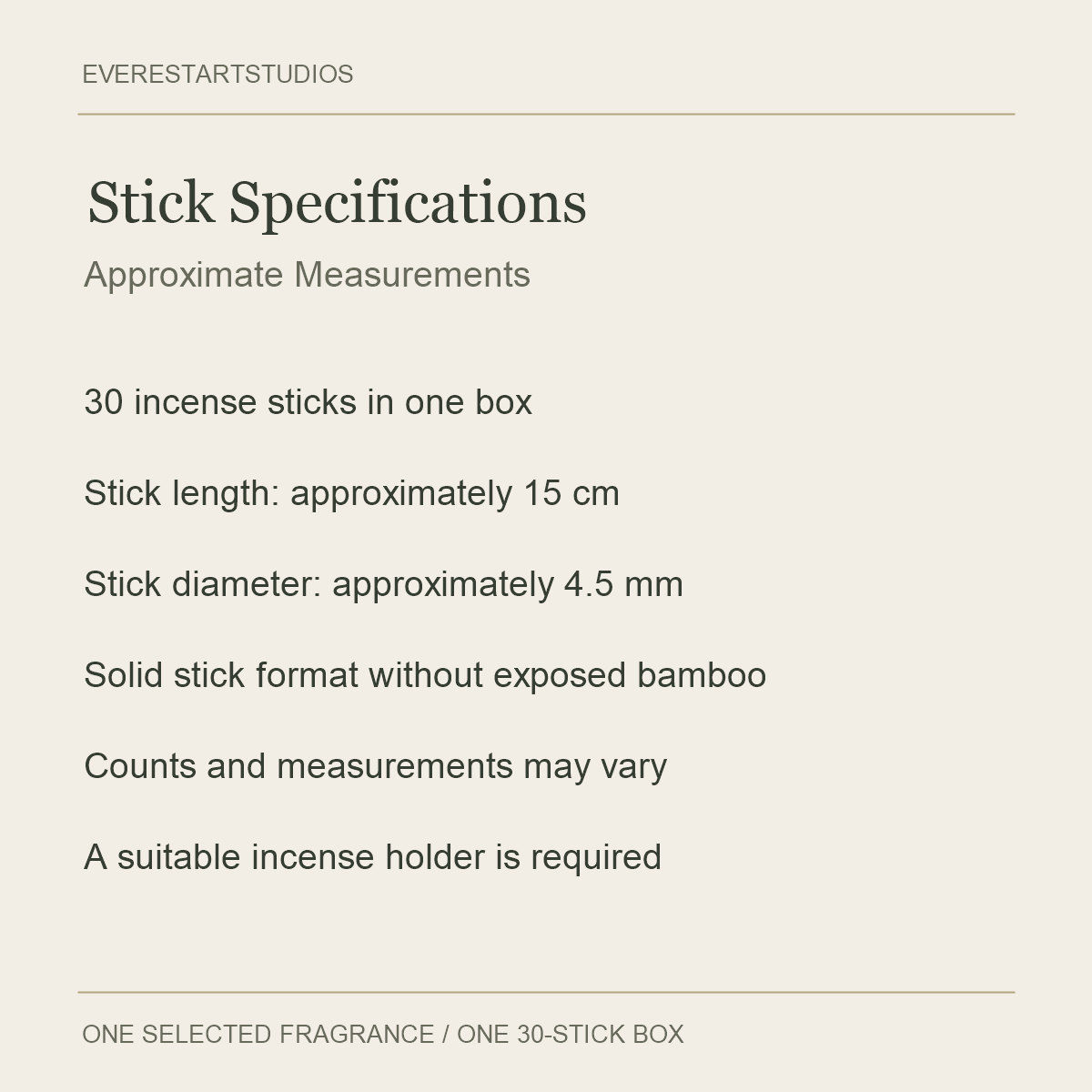 Chandra Devi Incense — Stick Specifications
