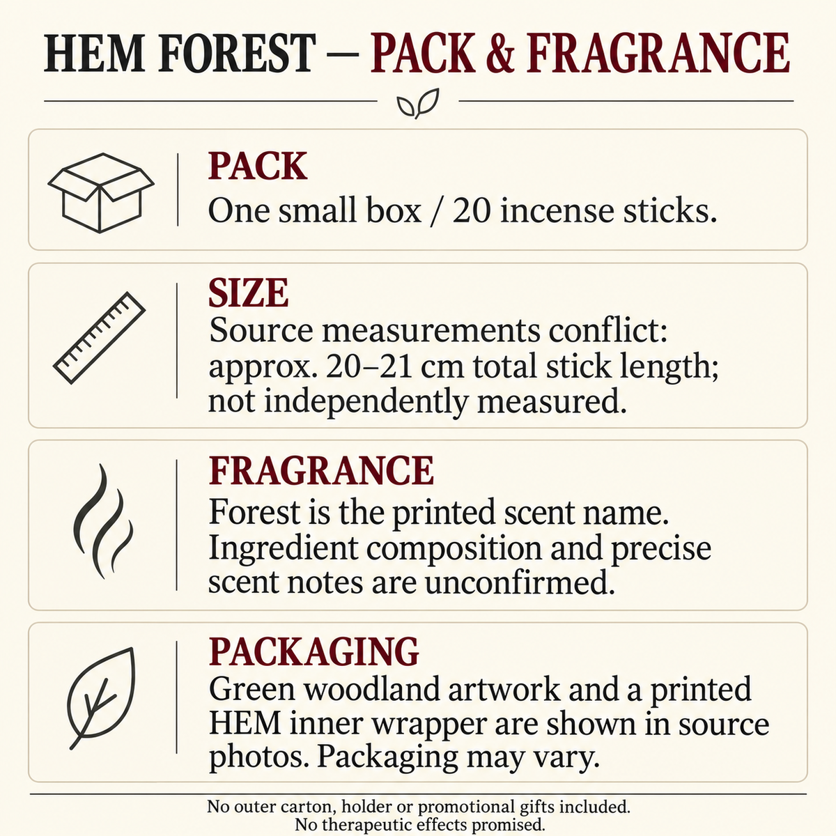 HEM Forest pack, fragrance and size guide