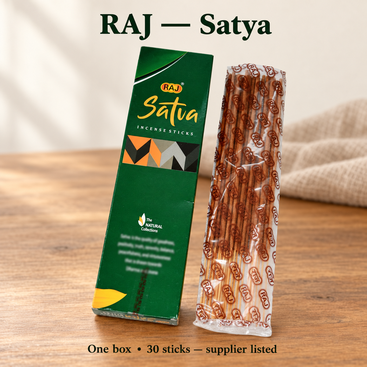 RAJ Satya original box and matching inner bag, 30 sticks