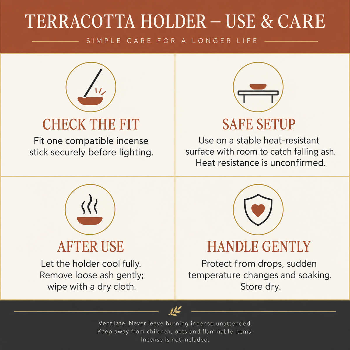 Terracotta incense holder use and care