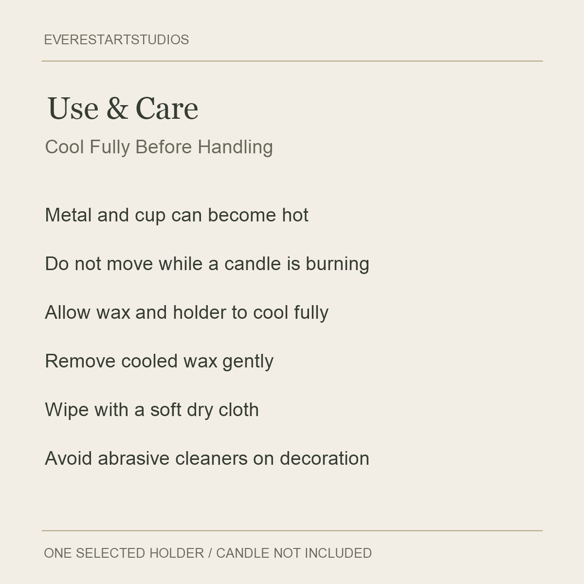 Brass-Tone Tray Candle Holders — Use & Care