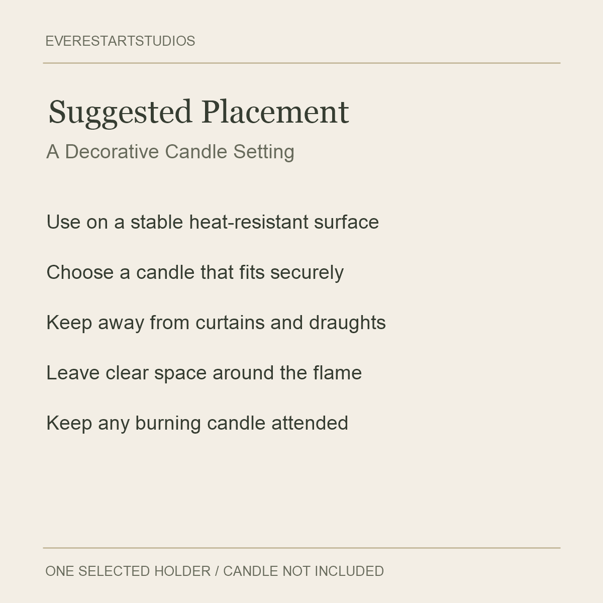 Brass-Tone Tray Candle Holders — Suggested Placement