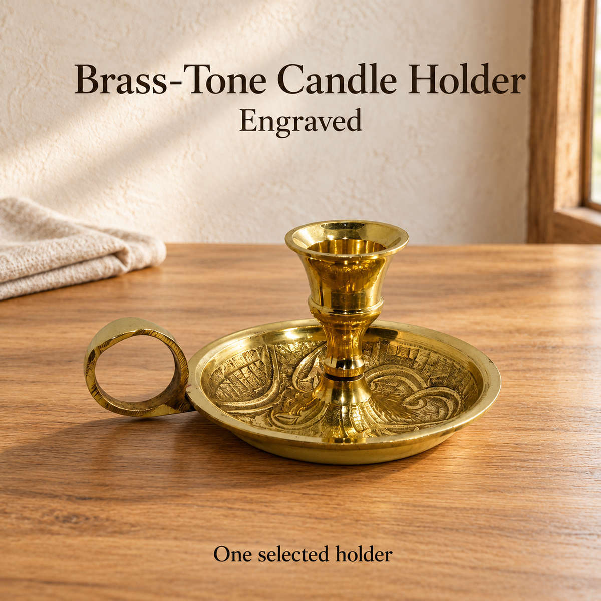 Brass-Tone Candle Holder — Engraved