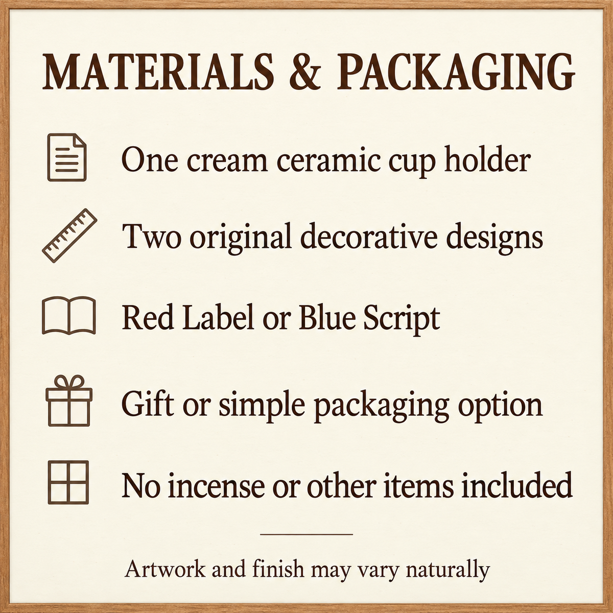 Cream Ceramic Incense Cup — Red Label & Blue Script, Packaging Choices | pack
