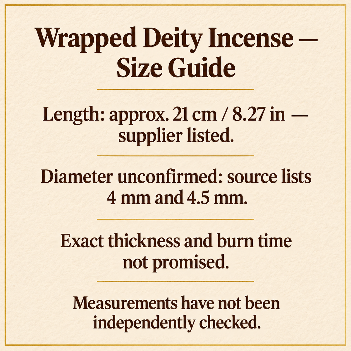 TB776182768518 | Wrapped Deity Incense — Size Guide | 