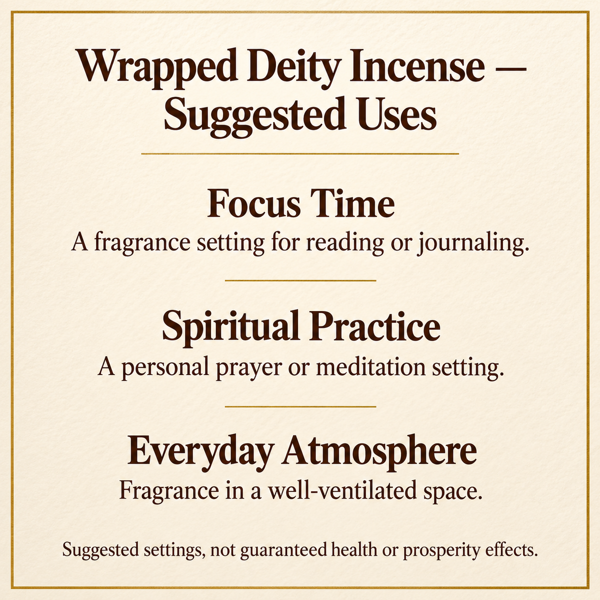 TB776182768518 | Wrapped Deity Incense — Suggested Uses | 