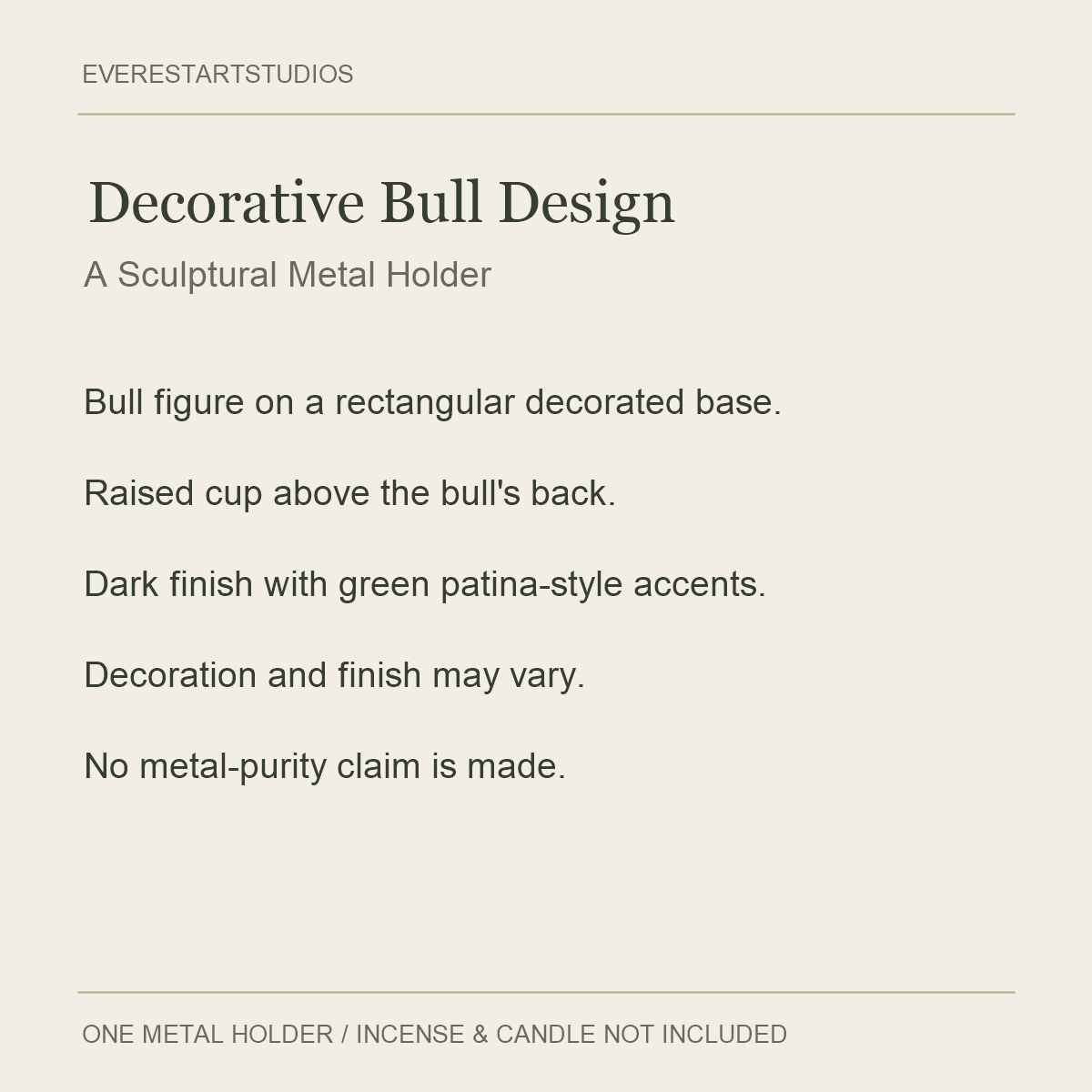 Patina Bull Incense & Candle Holder — material