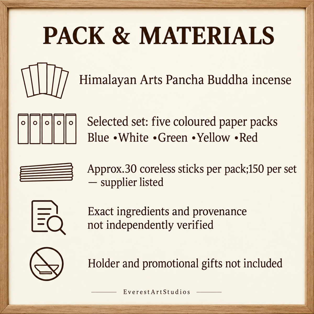 Himalayan Arts Pancha Buddha Incense — Five-Coloured Packs, 150 Sticks | pack