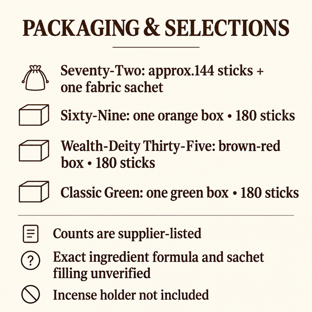Tibetan-Style Incense Sticks — Four Box Selections | pack