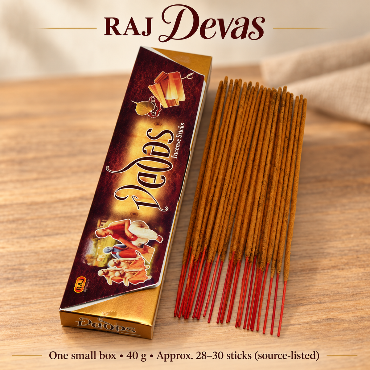 RAJ Devas Incense Sticks — One 40 g Box, Approx. 28–30 Sticks | variant-01