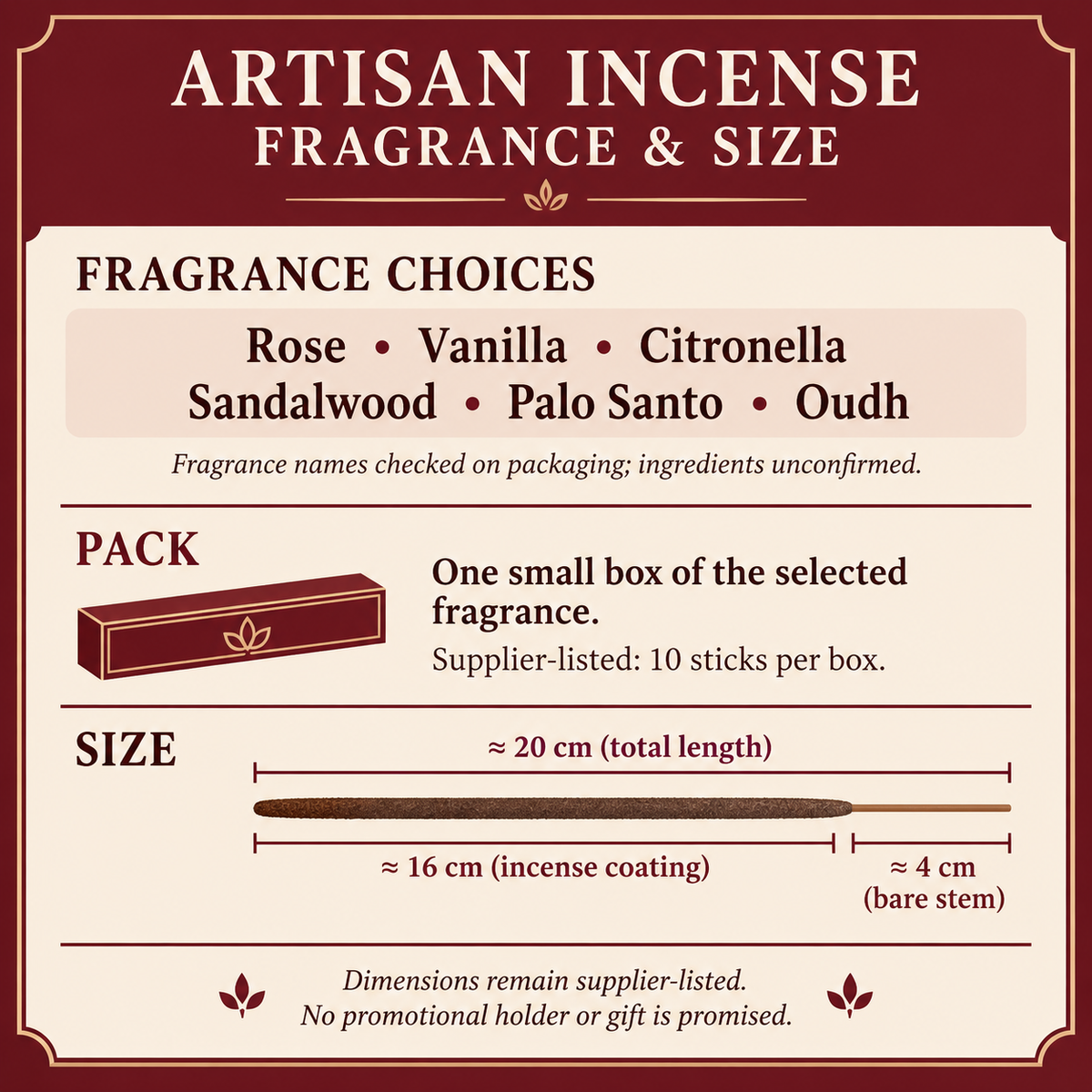 Artisan fragrance pack and size guide